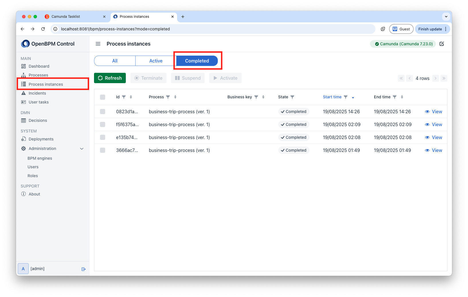 control process instance 1