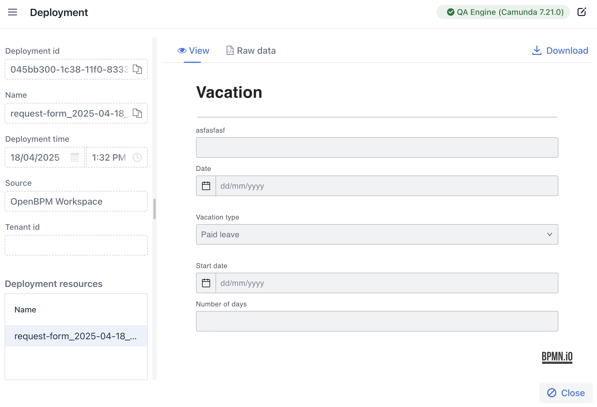 deployment resource form