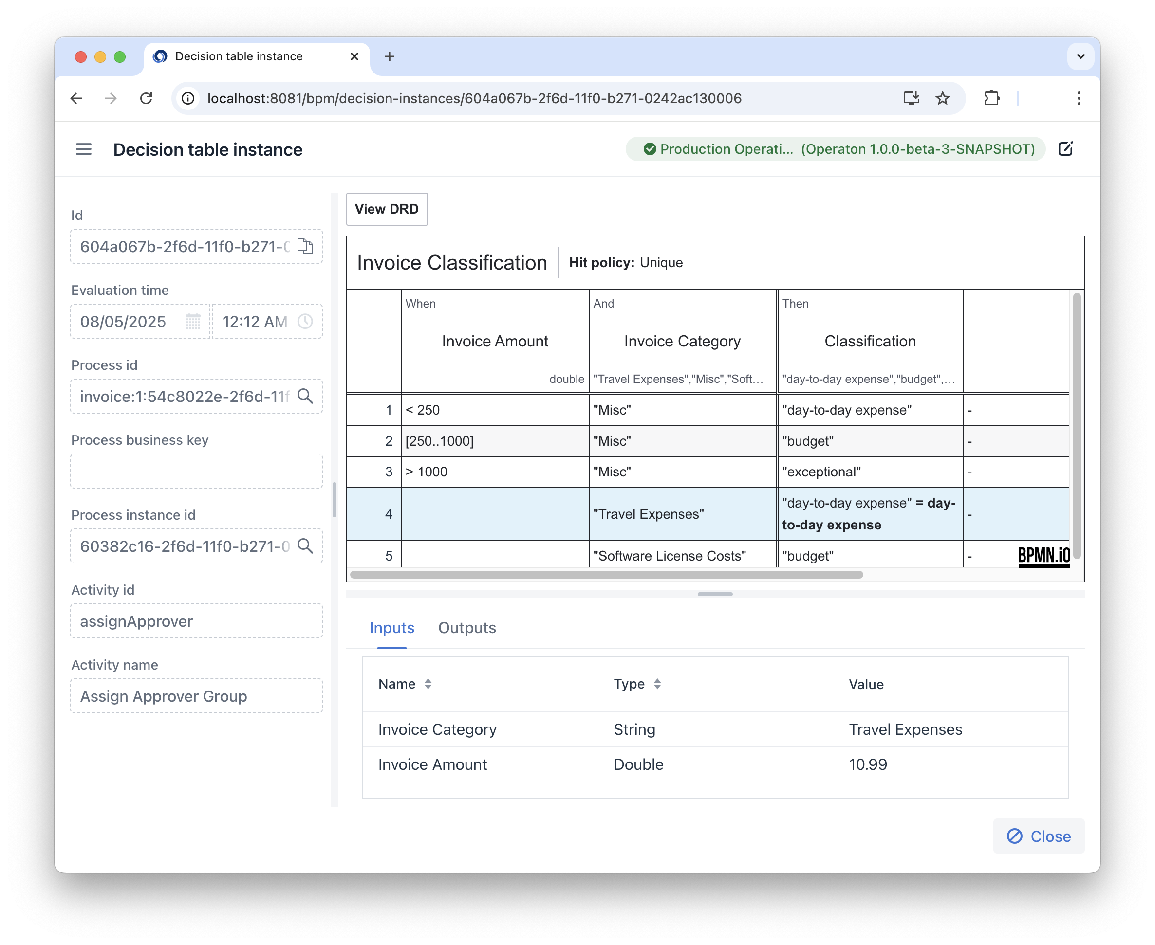 dmn details instance
