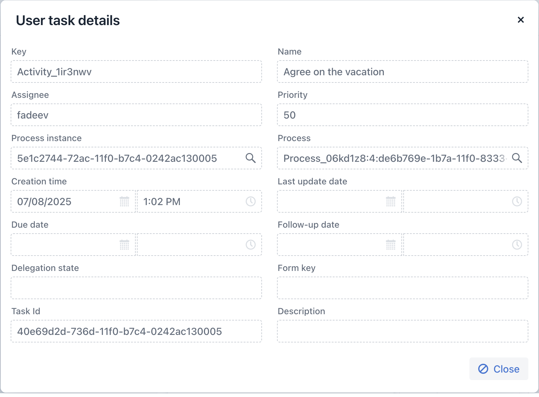 user task details