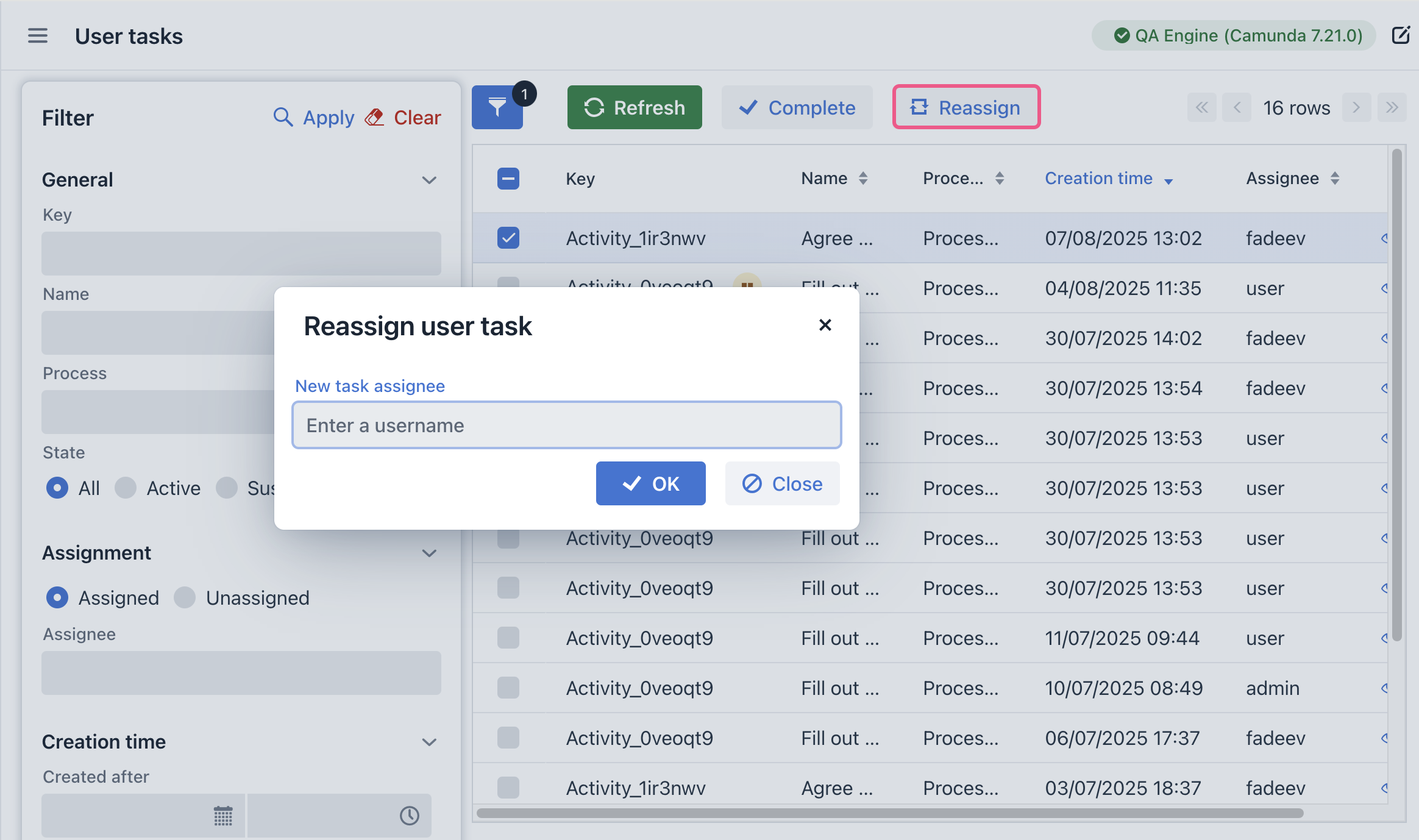user task reassign