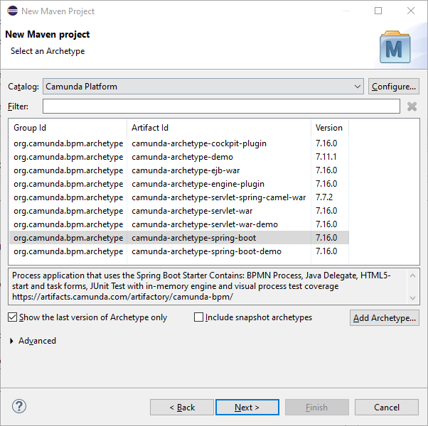 Eclipse: Select Maven archetype from catalog