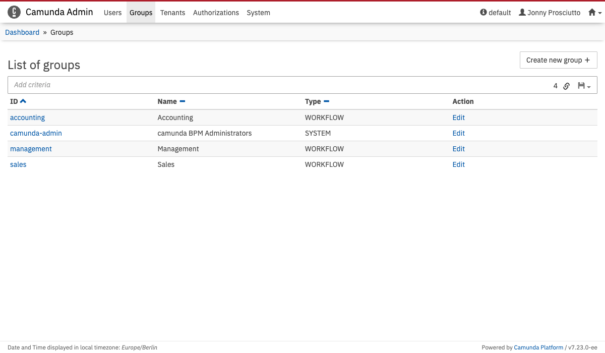 Groups Menu