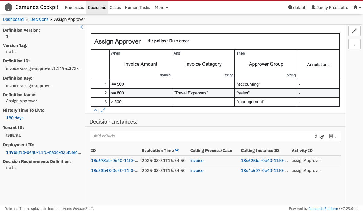 Decision Definition View