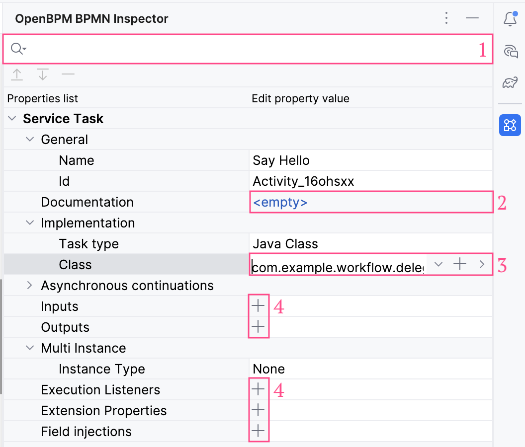 bpmn designer inspector