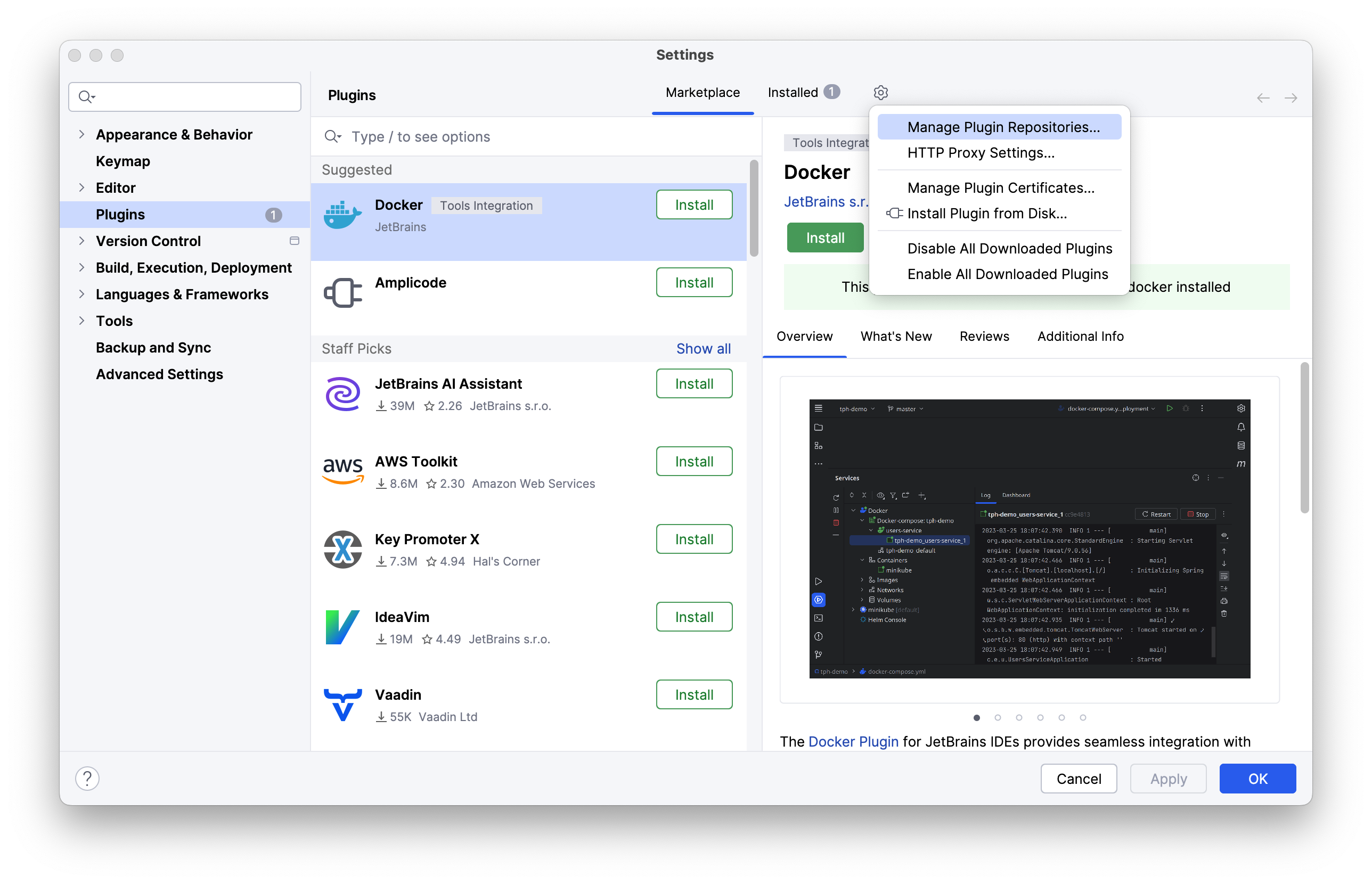 Настройки плагинов в IntelliJ